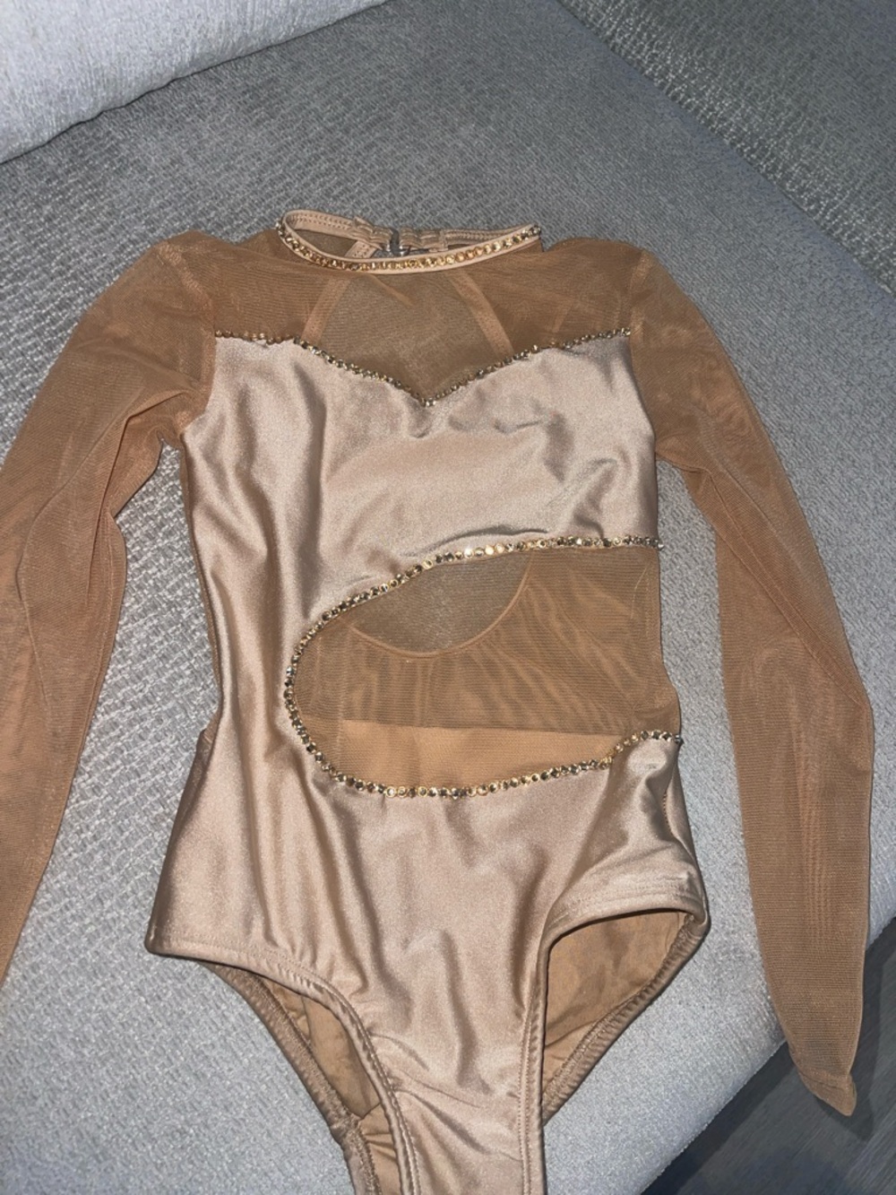 Opra - Girls' Shimmery Nude Mesh Accent One-Piece leotard child medium